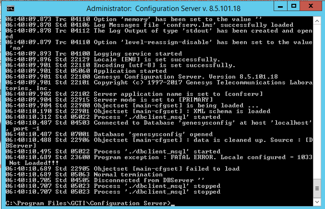 Confihuration Server start issue  langid = 1033 not loaded